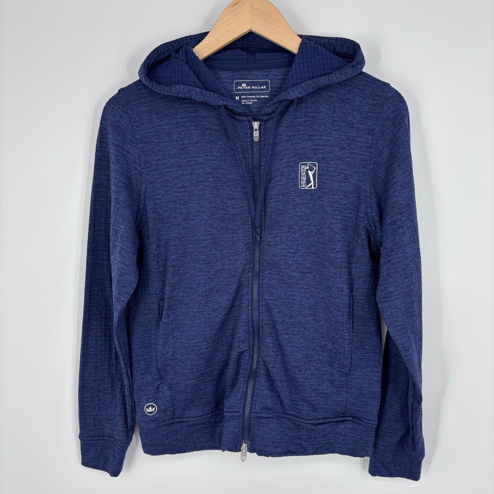 Peter Millar French Terry Full Zip Hoodie Womens M Blue PGA Tour Golf Athleisure